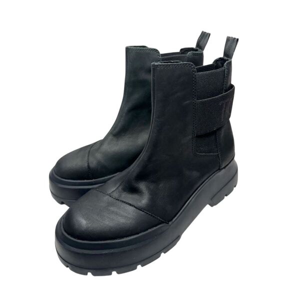 TOMS‎ Boots Size 7 Black Alpargata Black Combat  Leather Pull On NEW - Picture 1 of 10